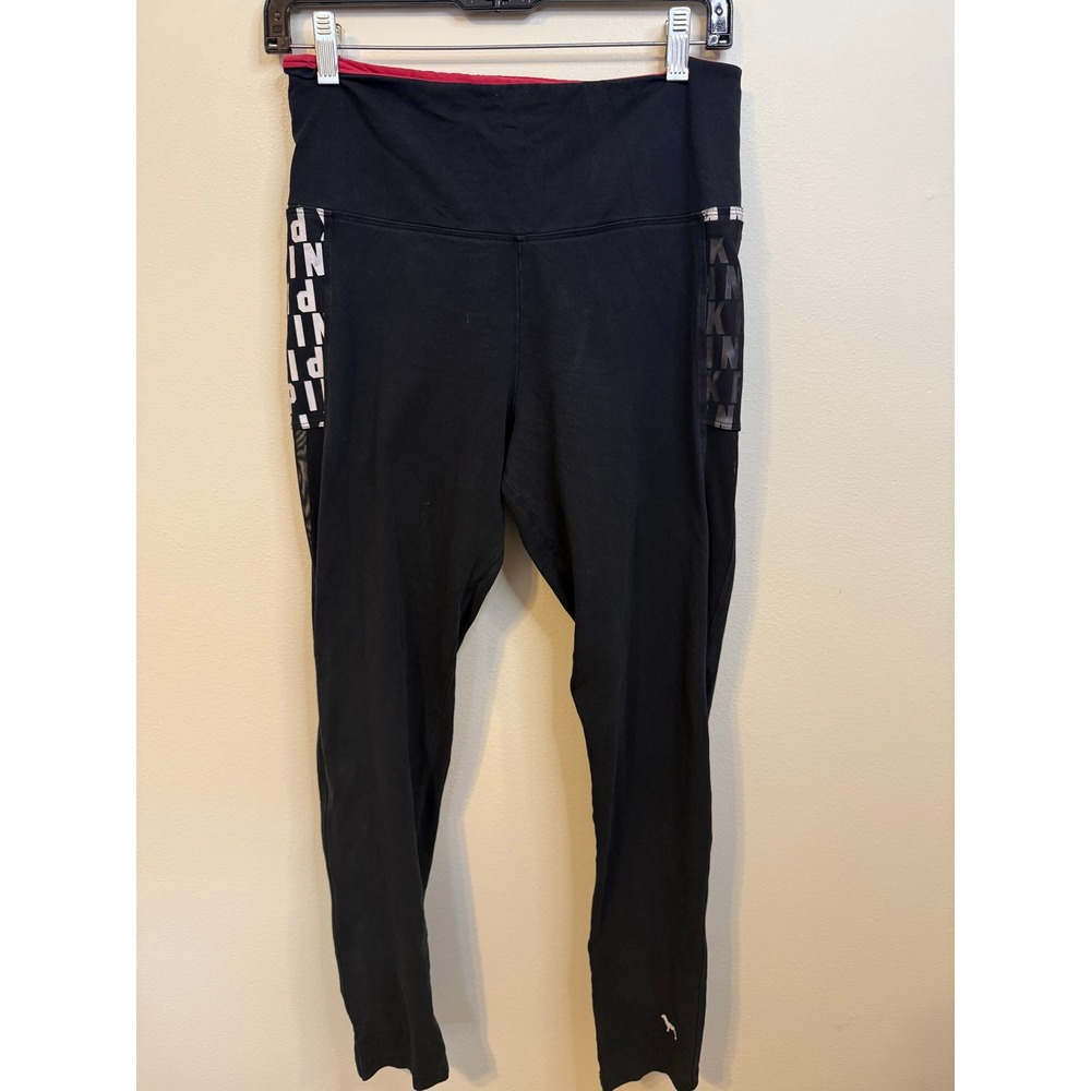 PINK Victoria's Secret Leggings Womens L Black Excellent Mesh Logo Athleisure